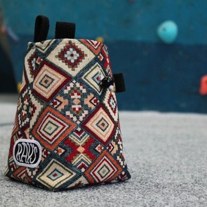 Chalk Bag for Climbing & Bouldering Handmade from Repurposed and Recycled Materials (Woven Aztec) | Unique Gift for Climbers or Boulderers
