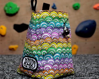 Chalk Bag for Climbing & Bouldering Handmade with Zero Waste (rainbow swirl) | Unique Gift for Climbers or Boulderers