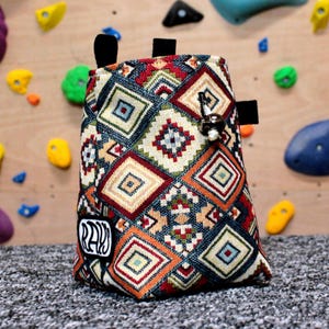 Chalk Bag for Climbing & Bouldering Handmade from Repurposed and Recycled Materials (Woven Aztec) | Unique Gift for Climbers or Boulderers