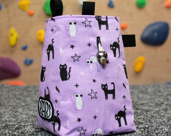 Chalk Bag for Climbing & Bouldering Handmade with Zero Waste (lavender cats) | Unique Gift for Climbers or Boulderers