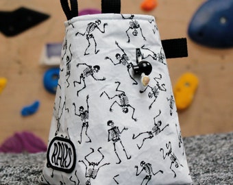 Chalk Bag for Climbing & Bouldering Handmade from Repurposed and Recycled Materials (skeleton climbers) | Gift for Climbers or Boulderers
