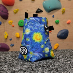 Chalk Bag for Climbing & Bouldering Handmade from Repurposed and Recycled Materials (starry night) | Unique Gift for Climbers or Boulderers