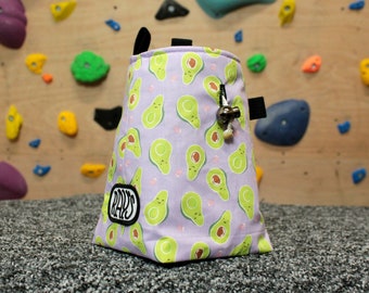 Chalk Bag for Climbing & Bouldering Handmade from Repurposed and Recycled Materials (purple avocado) Unique Gift for Climbers or Boulderers