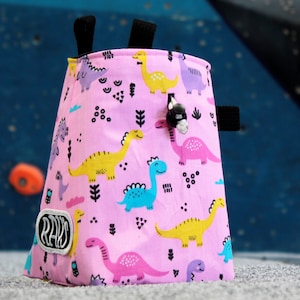 Chalk Bag for Climbing & Bouldering Handmade from Repurposed and Recycled Materials (dinos in ties) | Unique Gift for Climbers or Boulderers