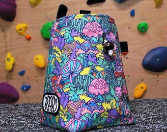 Chalk Bag for Climbing & Bouldering Handmade from Repurposed and Recycled Materials (psych mushrooms) | Gift for Climbers or Boulderers