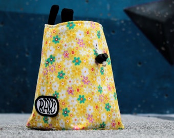 Chalk Bag for Climbing & Bouldering Handmade from Repurposed and Recycled Materials (flower power) | Unique Gift for Climbers or Boulderers