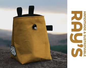 Chalk Bag for Climbing & Bouldering Handmade from Repurposed and Recycled Materials (mustard) | Unique Gift for Climbers or Boulderers