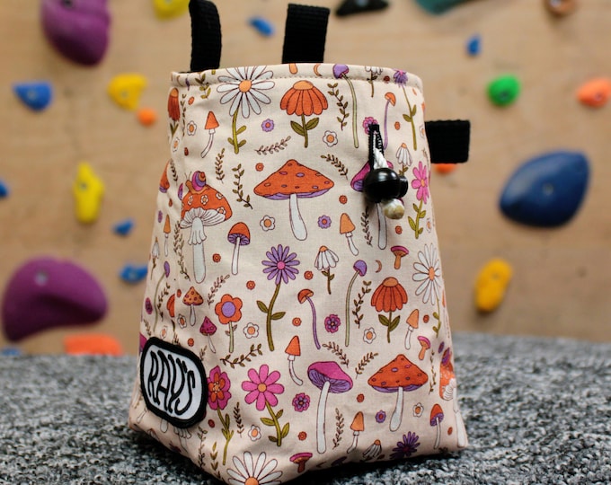 Pink Mushrooms Chalk Bag for Climbing & Bouldering | Sustainably Handmade with Zero Waste | Gift for Climbers