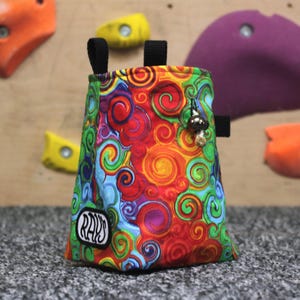 Chalk Bag for Climbing & Bouldering Handmade from Repurposed and Recycled Materials (rainbow swirls) | Gift for Climbers or Boulderers