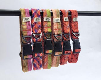 Recycled Climbing Rope Dog Collar in Warm Toned Colours | Sustainably Handmade from Retired Climbing Ropes with Zero Waste