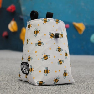 Chalk Bag for Climbing & Bouldering Handmade from Repurposed and Recycled Materials (busy bees) | Unique Gift for Climbers or Boulderers