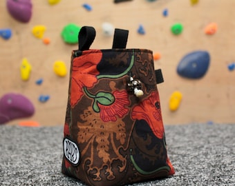 Sac de magnésie pour l'escalade et le bloc fait main à partir de matériaux recyclés et réutilisés (coquelicots) | Cadeau unique pour les grimpeurs et les passionnés de bloc