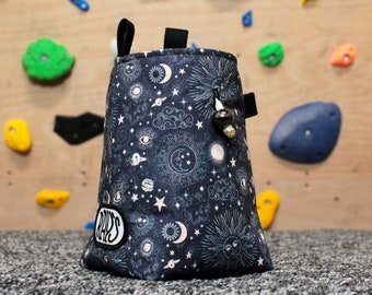 Chalk Bag for Climbing & Bouldering Handmade from Repurposed and Recycled Materials (celestial) | Unique Gift for Climbers or Boulderers