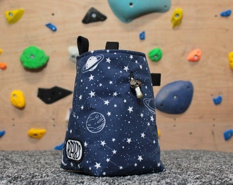 Chalk Bag for Climbing & Bouldering Handmade from Repurposed and Recycled Materials (blue galaxy) | Unique Gift for Climbers or Boulderers