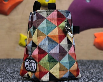 Chalk Bag for Climbing & Bouldering Handmade with Zero Waste (colourful squares) | Gift for Climbers or Boulderers