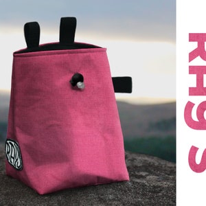 Chalk Bag for Climbing & Bouldering Handmade from Repurposed and Recycled Materials (fuscia) | Unique Gift for Climbers or Boulderers