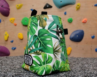 Chalk Bag for Climbing & Bouldering Handmade from Repurposed and Recycled Materials (monstera) | Unique Gift for Climbers or Boulderers