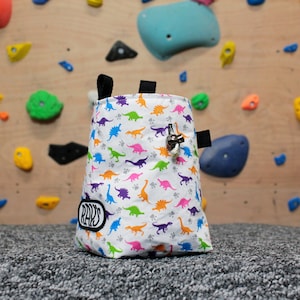 Chalk Bag for Climbing & Bouldering Handmade from Repurposed and Recycled Materials (lil dinos) | Unique Gift for Climbers or Boulderers