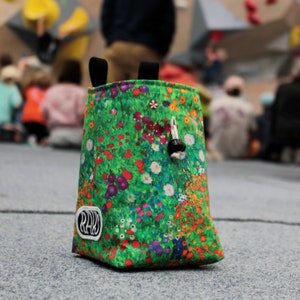Chalk Bag for Climbing & Bouldering Handmade from Repurposed and Recycled Materials (flower garden) | Unique Gift for Climbers or Boulderers