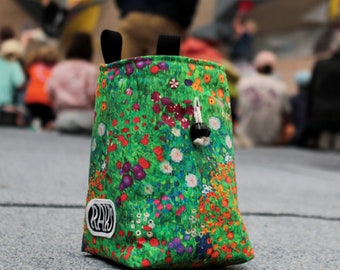 Chalk Bag for Climbing & Bouldering Handmade from Repurposed and Recycled Materials (flower garden) | Unique Gift for Climbers or Boulderers