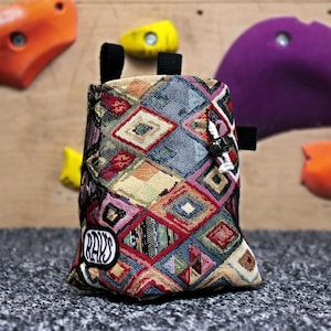 Chalk Bag for Climbing & Bouldering Handmade from Repurposed and Recycled Materials (BOHO aztec) | Gift for Climbers or Boulderers