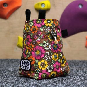 Chalk Bag for Climbing & Bouldering Handmade from Repurposed and Recycled Materials (BOHO flowers) | Gift for Climbers or Boulderers