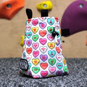 Chalk Bag for Climbing & Bouldering Handmade from Repurposed and Recycled Materials (love hearts) | Gift for Climbers or Boulderers
