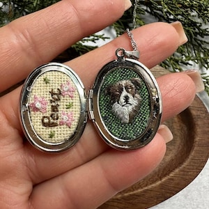 Custom Pet Portrait Necklace | Hand Embroidered Dog Memorial Jewelry | Custom jewelry for mom dog| Necklace EMBROIDERY Custom Dog Jewelry
