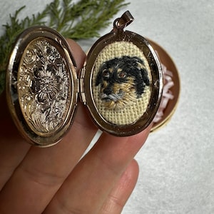 Custom Embroidered Pet Portrait Necklace | Stainless Steel Dog Cat Memorial Jewelry