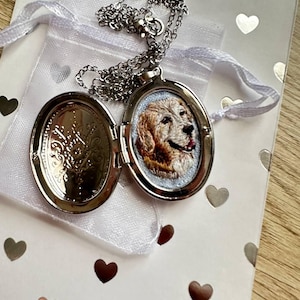 Custom Embroidered Dog Portrait Necklace | Pet Memorial Medallion | Necklace EMBROIDERY Custom Dog Jewelry| Gift For owner pet medallion