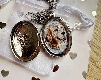 Custom Embroidered Dog Portrait Necklace | Pet Memorial Medallion | Necklace EMBROIDERY Custom Dog Jewelry| Gift For owner pet medallion