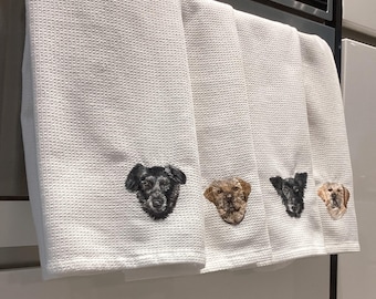 Custom Embroidered Dog Portrait Napkins: Personalized Cotton Table Decor
