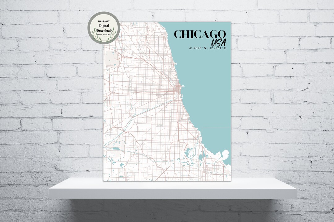 Chicago Map Wall Art With Coordinates Perfect Gift for Any Etsy