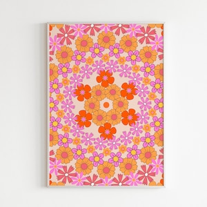 70s Decor, 70s Floral Pattern Print, Retro Home Decor, Hippie 60s Decor, Vintage Poster, Wall Art, Retro 60s Home Decor, 70s Wall Art