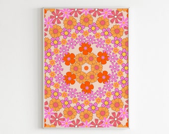 70s Decor, 70s Floral Pattern Print, Retro Home Decor, Hippie 60s Decor, Vintage Poster, Wall Art, Retro 60s Home Decor, 70s Wall Art
