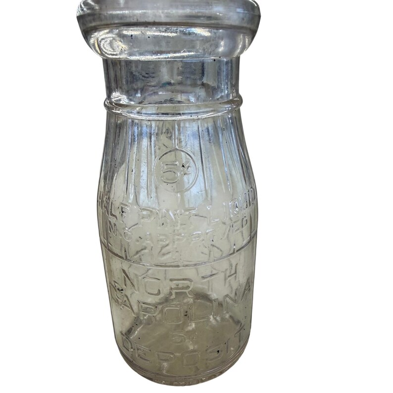 Vintage North Carolina Half Pint Glass Milk Bottle 5 Cent Deposit NC Approved image 3