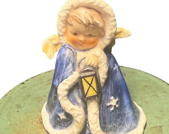 Vintage Goebel Hummel Winter Angel Lantern Blue Robe Figurine W Germany Bee Mark