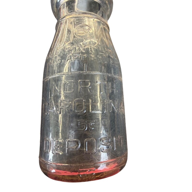 Vintage North Carolina Half Pint Glass Milk Bottle 5 Cent Deposit NC Approved image 4