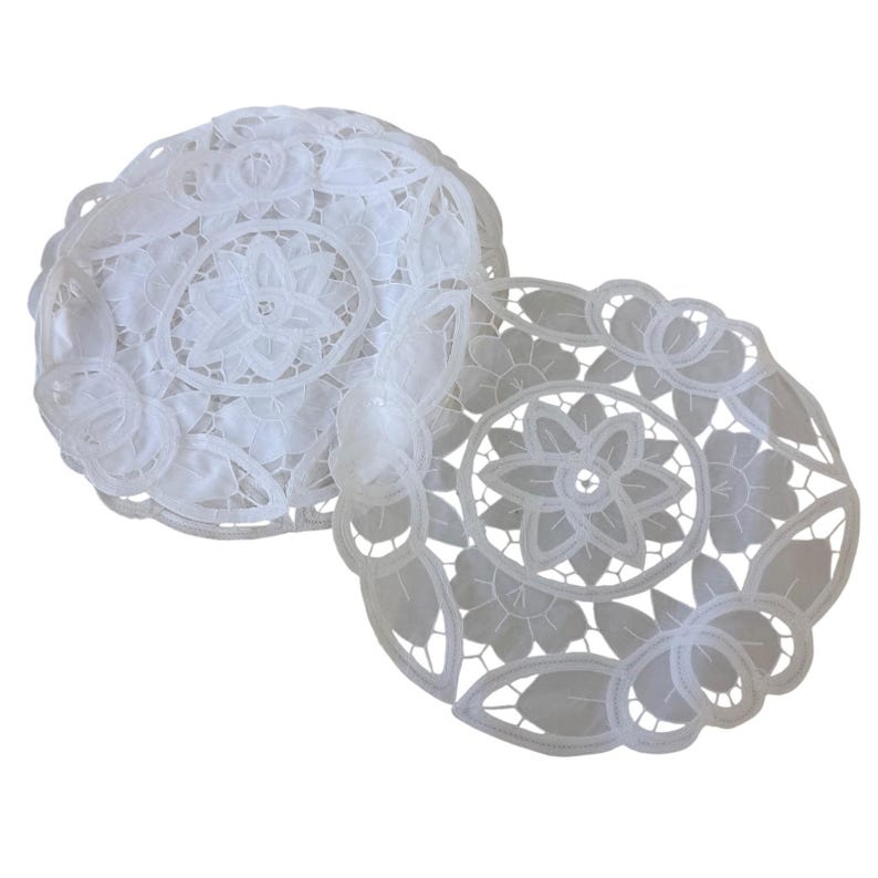Set of 9 Battenburg Lace Round White Doily Floral Design Tablecloth ...