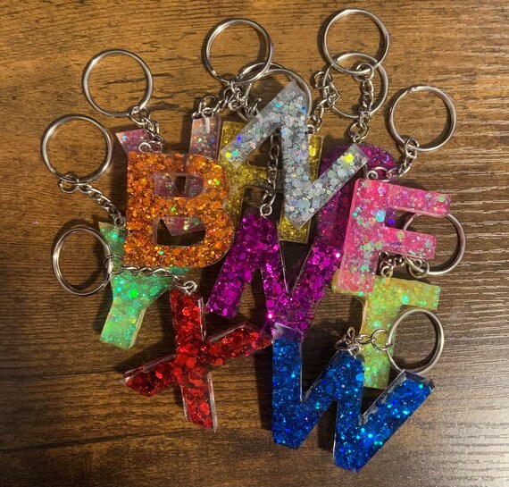 Glitter Letter Keychains Etsy