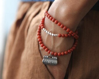 ZHIFU- Retro South Red Agate Pearl Bracelet (Can be used as necklace or bracelet)