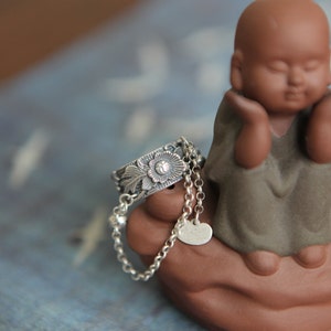 レトロ s925 スターリングシルバー 牡丹 タッセルリング