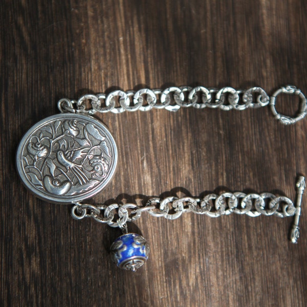 Retro s925 Sterling Silver magpie Bracelet /implied meaning "Luck is coming"