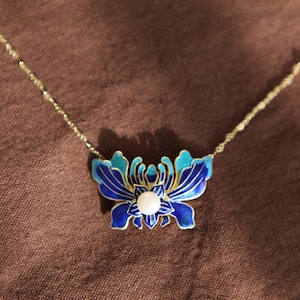 Retro s925 sterling silver gilded enamel butterfly pendant necklace/Silver enamelled craft