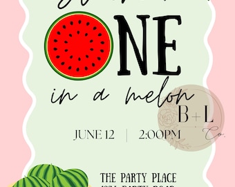 ONE IN A MELON Geburtstagseinladung Vorlage | Bearbeitbar Canva Invite | Sommer Wassermelone Geburtstag