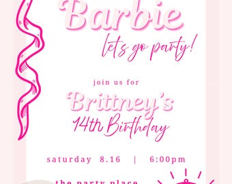 Barbie Geburtstags-Party Einladungs-Vorlage | Rosa Barbie-inspirierte Geburtstag einladen | Bearbeitbar in Canva | Sofort Download