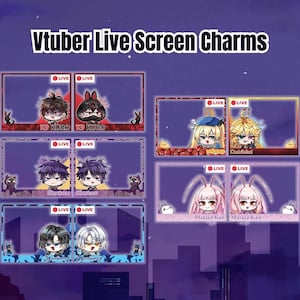 以下が含まれることがあります： 様々なアニメキャラクターをフィーチャーした、デジタルライブ画面チャームのセット。チャームはカートゥーンスタイルでデザインされており、ライブインジケーターが付いています。キャラクターには、K9 Kuro、Shoutou、Matara Kanなどが含まれます。