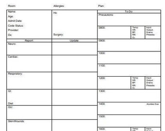 Night Shift Head to Toe Nursing Report Sheet Etsy