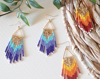 Handmade earrings/ wire earrings/ seed bead earrings/ dangle earrings/ fringe earrings