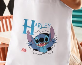 Customizable cotton tote bag with first name & Disney Stitch | Canvas tote bag | Tote bag | Digital mockup